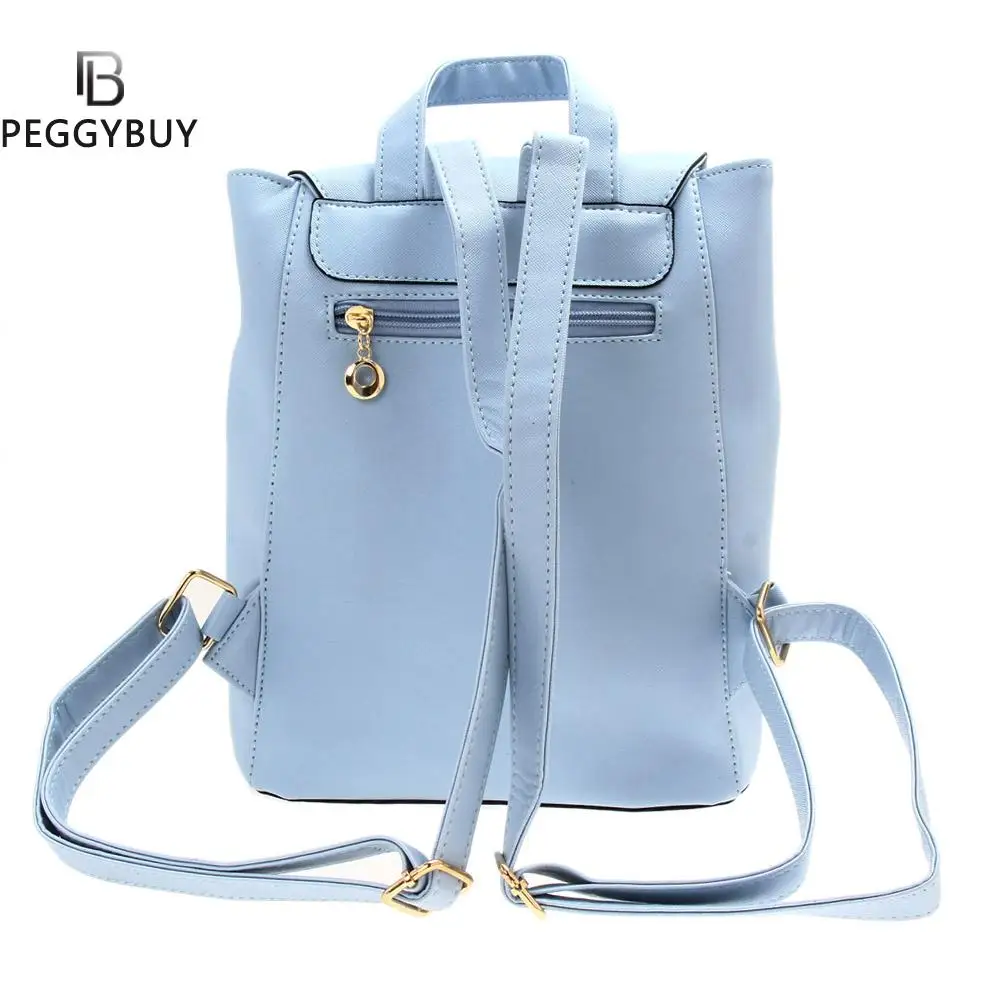 

Women Drawstring Pure Color Knapsack Preppy Style Ladies PU Leather Backpacks Teenage Girls Kids Multi-Function Bagpack
