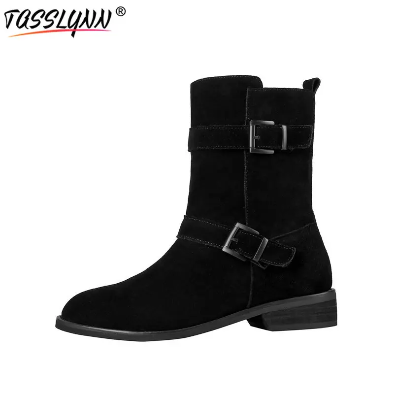 TASSLYNN 2019 Autumn Mid-calf Boots Women Shoes Western Style Square Heel Winter Riding Black Size 34-39 | Обувь