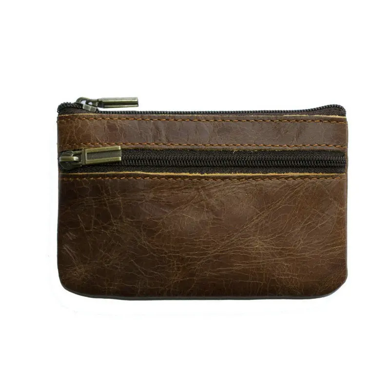 new brown cowhide GENODERN, Ретро стиль, Crazy Horse, кожаный мужской кошелек для монет, натуральная кожа, на молнии, кошелек для монет, ретро, держатель для ключей, маленькая сумка для денег - Цвет: new brown cowhide
