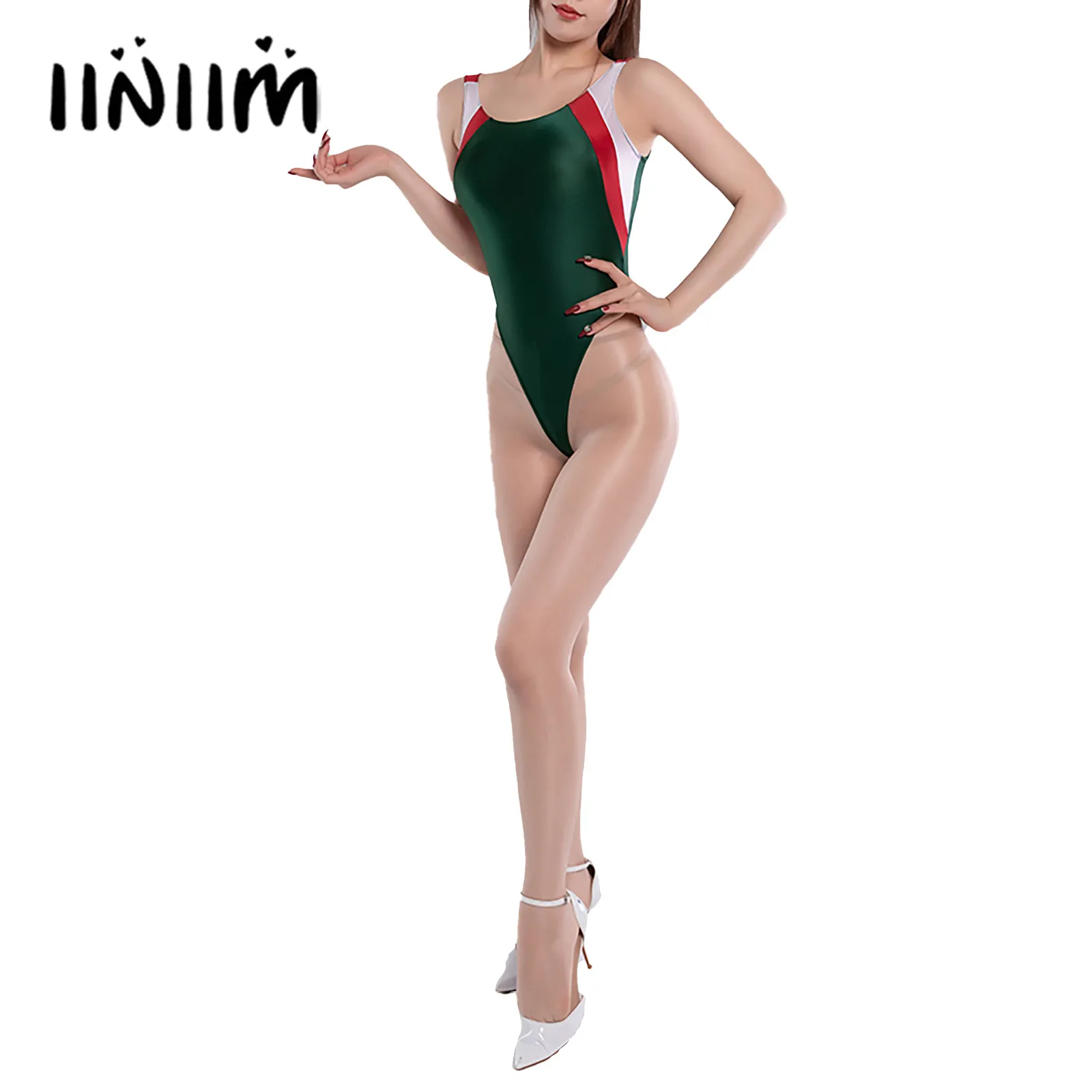 

Sexy Lingerie Womens High Cut Bodysuit Color Block One-piece Swimsuit Backless Sleeveless Swimwear Beach Bathing Suit Clothes