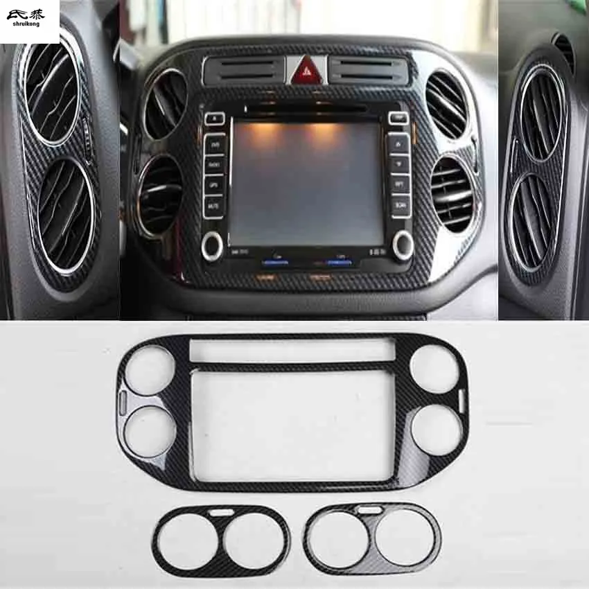 1Lot ABS carbon fiber grain or wooden front Central control air conditioning outlet cover for 2010-2017 Volkswagen VW Tiguan MK1