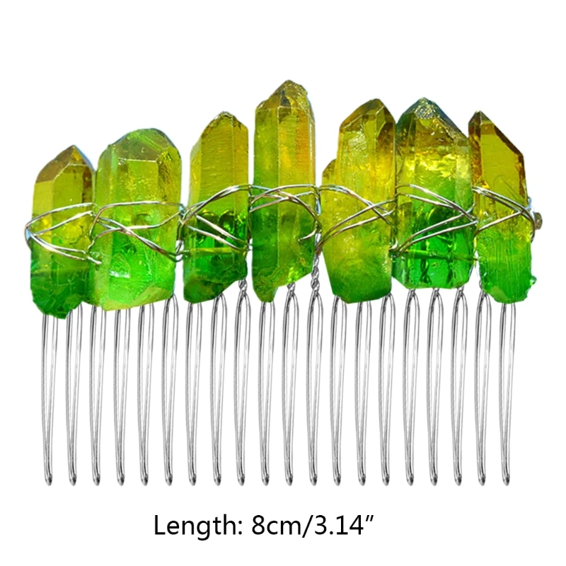 

E9LC Wedding Bridal Jewelry Side Comb Rainbow Raw Crystal Quartz Tiara Boho Hairpins