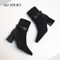 2021 new sexy pointed toes boots ladies autumn fashion high heels black slip on elegant ankle boots for women shoes pumps hot