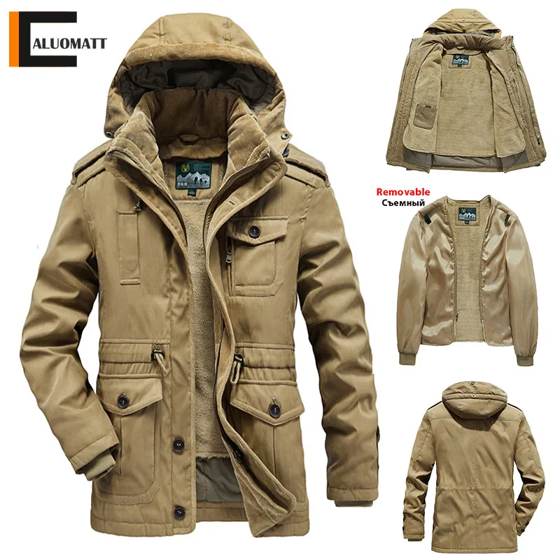 Мужская куртка на флисе с хлопковой подкладкой капюшоном несколькими карманами |