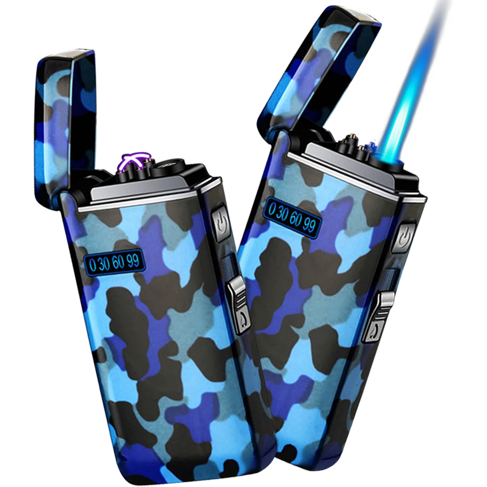 

Camouflage Flameless Electric Lighter USB Rechargeable Dual Arc Lighter Jet Flame Metal Turbo Butane Gas Lighter Smoker Men Gift