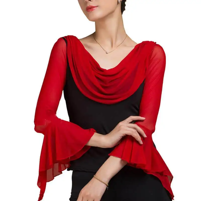 Scoop Neck Ruffle Sleeve Dance Top with Ruffles 207-245