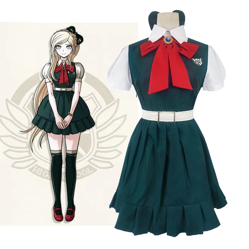

Костюм-униформа для косплея аниме "данганронпа", женское платье, рубашка, галстук-бабочка, пояс, костюмы на Хэллоуин