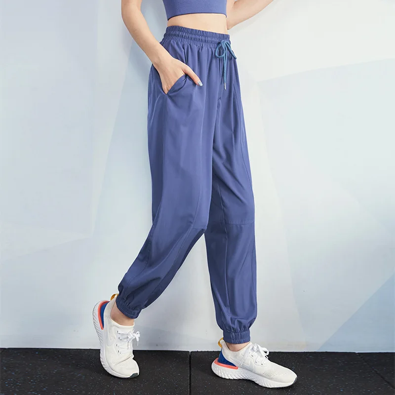 Женские спортивные штаны с высокой талией свободные однотонные брюки для бега