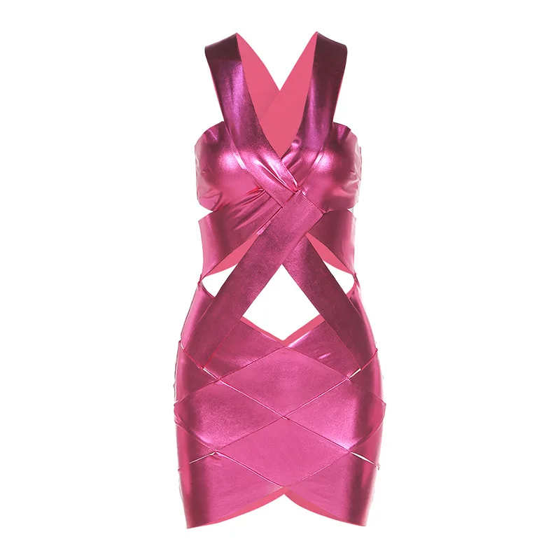 

Sexy Solid Cross Party Dress for Women Fashion Backless Sleeveless Clubwear Bodycon Skinny Mini Female Outfits Hot