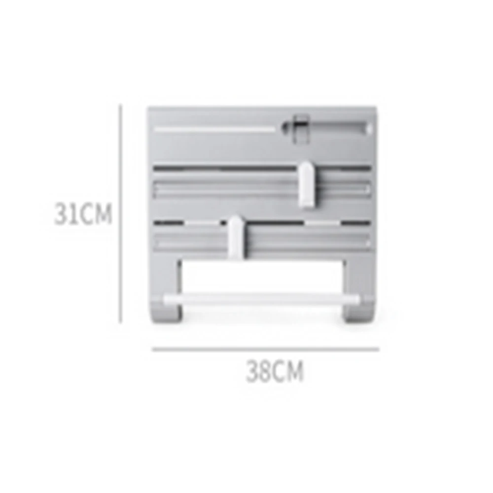 

Kitchen 6-in-1 cling film cutter foil paper roll paper garbage bag tape storage wall hanging rack
