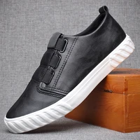 spring autumn mens vulcanize shoes elastic band lazy simple joker loafers korean fashion black pu leather male casual shoes