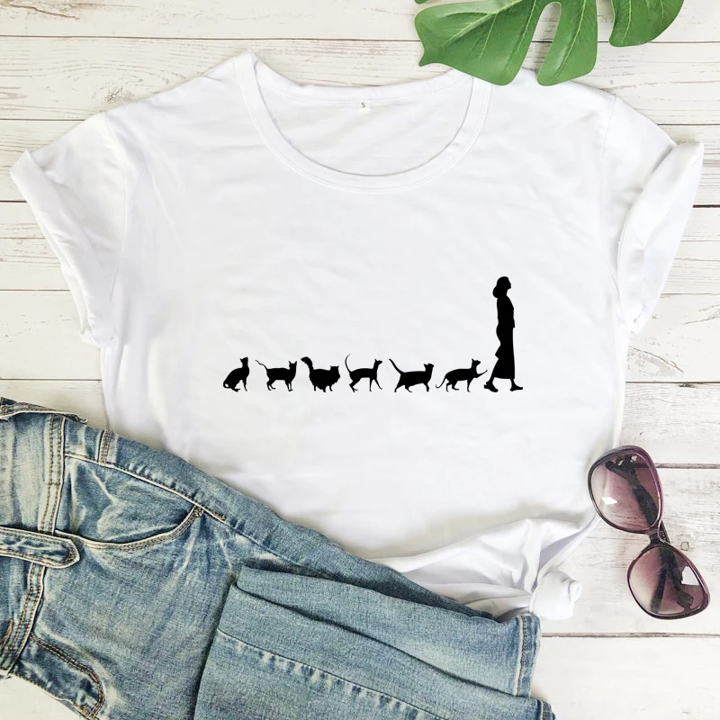

Cat Lady T-shirt Funny Women Short Sleeve graphic pet lover Tshirt
