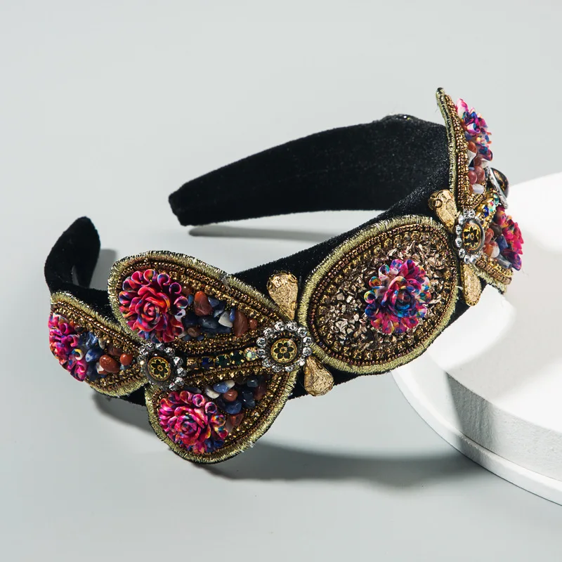 

INS Europe and America Creative Exquisite Hair Accessories Studded Large Rims Color Flower Headband Women's Baroque-Style Garlan