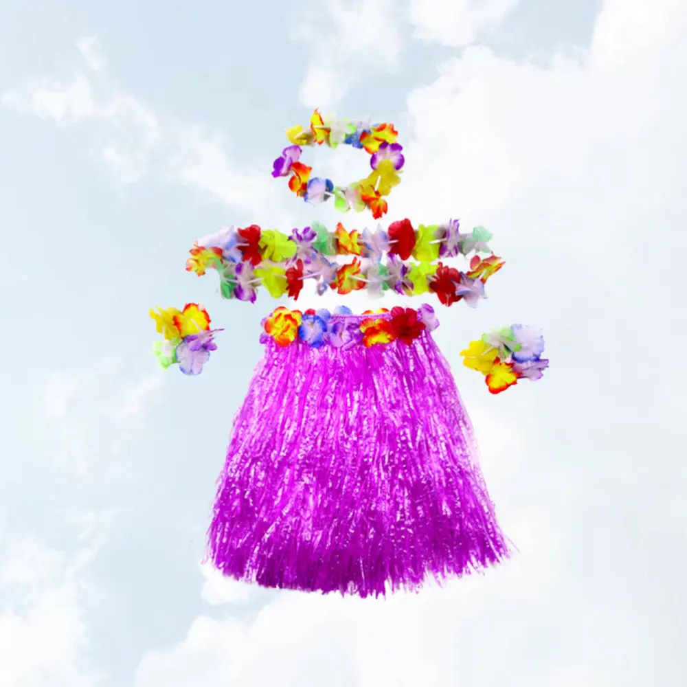 

Hawaiian Style Skirt Set Simulation Flower Headdress Bracelets Hanging Garland Party Costume Accessories (Yellow)