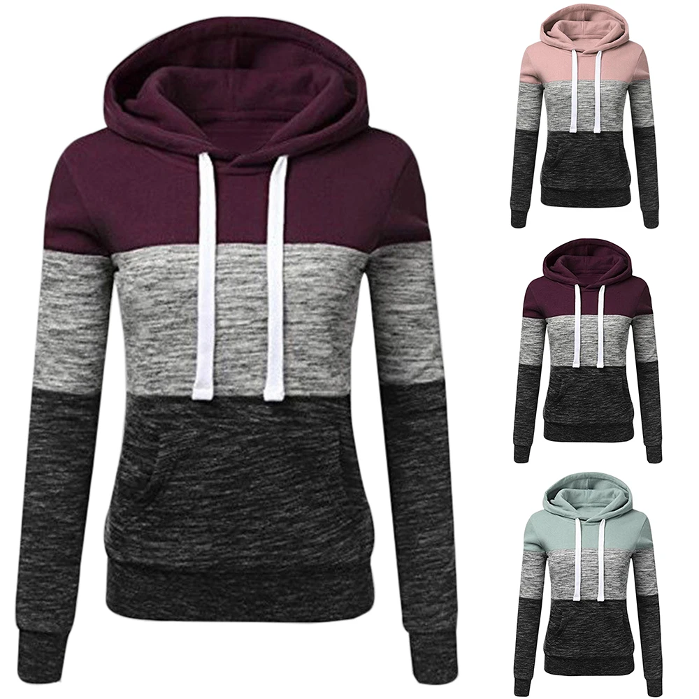 

Sweatshirts Autumn Winter Hoodies Long Sleeve Hoody Ladies Zipper Pocket Patchwork Hooded Sweatshirt Female Outwear