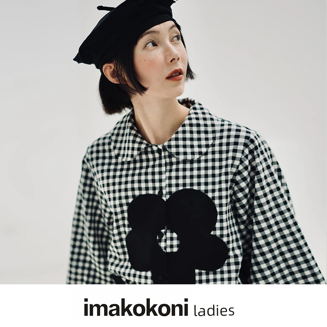 imakokoni 2021 black girl original plaid applique visual round neck early autumn shirt  clothing for women fall clothes