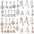 Женское кольцо для пупка из нержавеющей стали, с подвеской-кристаллом