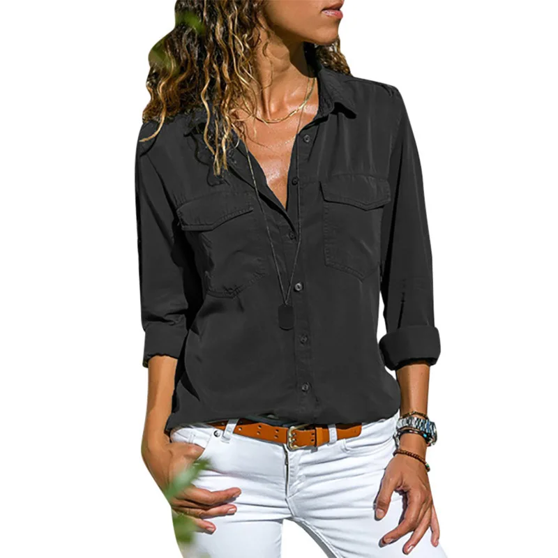 

Mandylandy Women Elegant Blouse Lady Long Shirts Turn Down Collar Single Breasted Cotton Shirt Casual Streetwear Plus Size