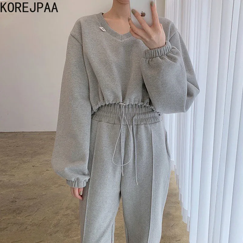 Повседневная Короткая Толстовка с V-образным вырезом и длинным рукавом на