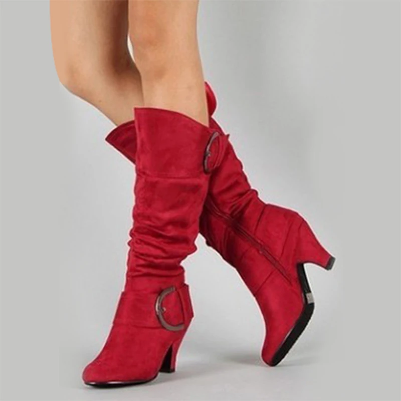 Новинка Женские осенние сапоги до середины икры на высоком каблуке Женская