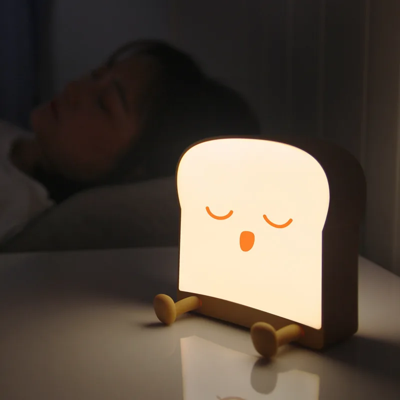 

LED Cute Toast Shape Night Lamp Light USB Rechargeable Mobile Phone Support Two-sided Illumination Pat Control Night Lights
