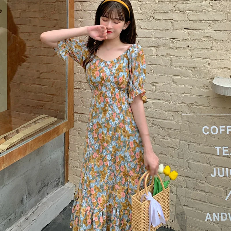 

Summer Women‘’s Seaside Holiday Floral Split Sexy Dress With Thin Buttocks New