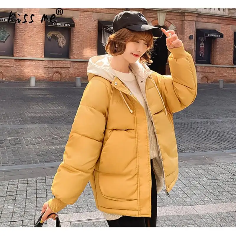 Однотонная Повседневная куртка с капюшоном для девочек свободное теплое пуховое