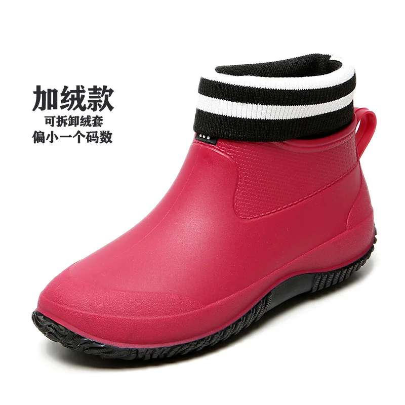 

New Rain Boots Men's Warm and Velvet Short Tube Rain Boots Kitchen Non-slip Shoes Low Cut Outdoor Couple Shoes Rain Boots