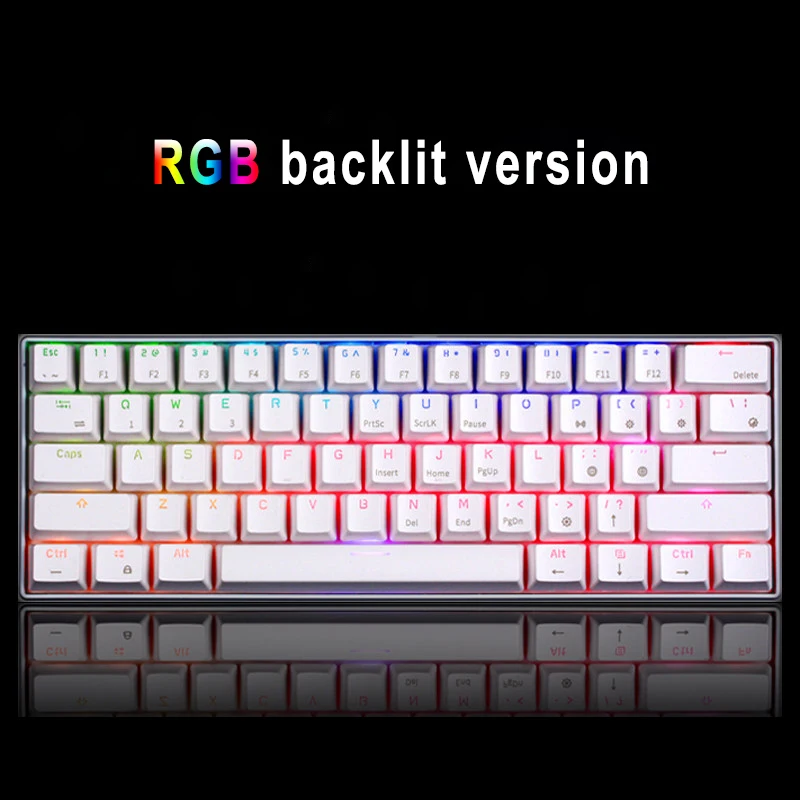 RGB-White Bluetooth механические игровые клавиатуры Тонкий 61 клавиши RGB с одной подсветкой Подсветка поддержка Wins/Android/iOS - Цвет: RGB-White