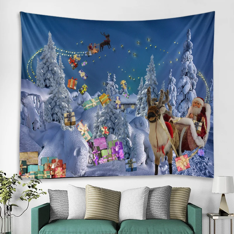 

Christmas tapestry Santa Claus elk delivery gifts wall hanging tapestry holiday decoration household items decoration big blanke