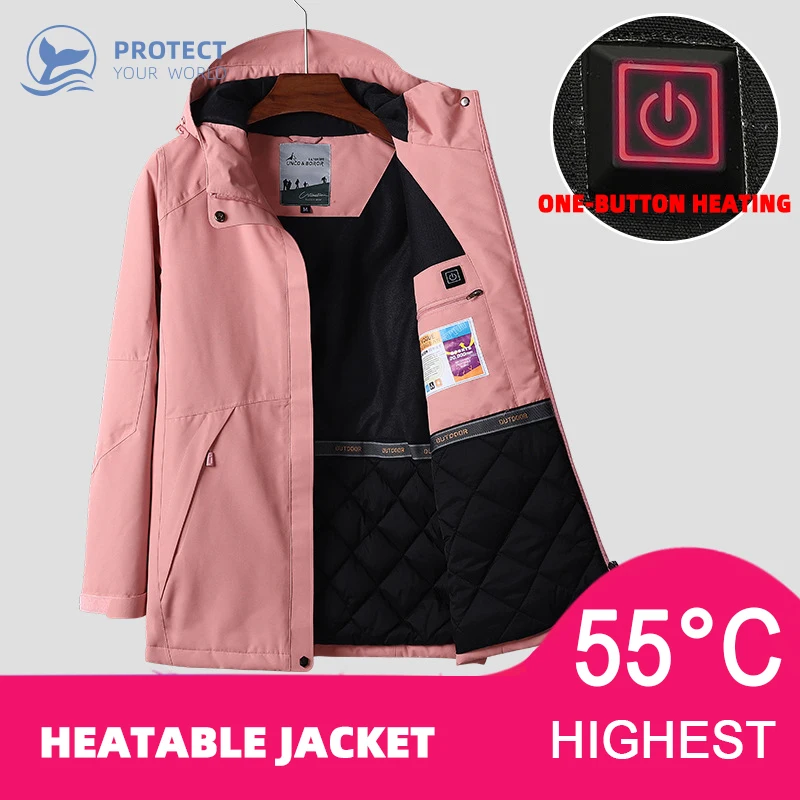 Новинка 2019 длинная уличная куртка для мужчин/женщин Смарт USB теплая одежда из