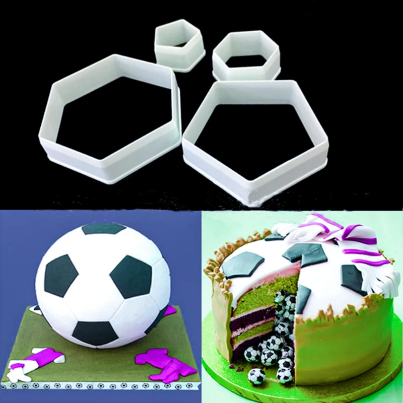 

4pcs/set DIY Football Shape Cookie Cutter Hexagon Cutters Set Fondant Cake Mold Sugar Craft Football Print Plunger Kitchen Tool
