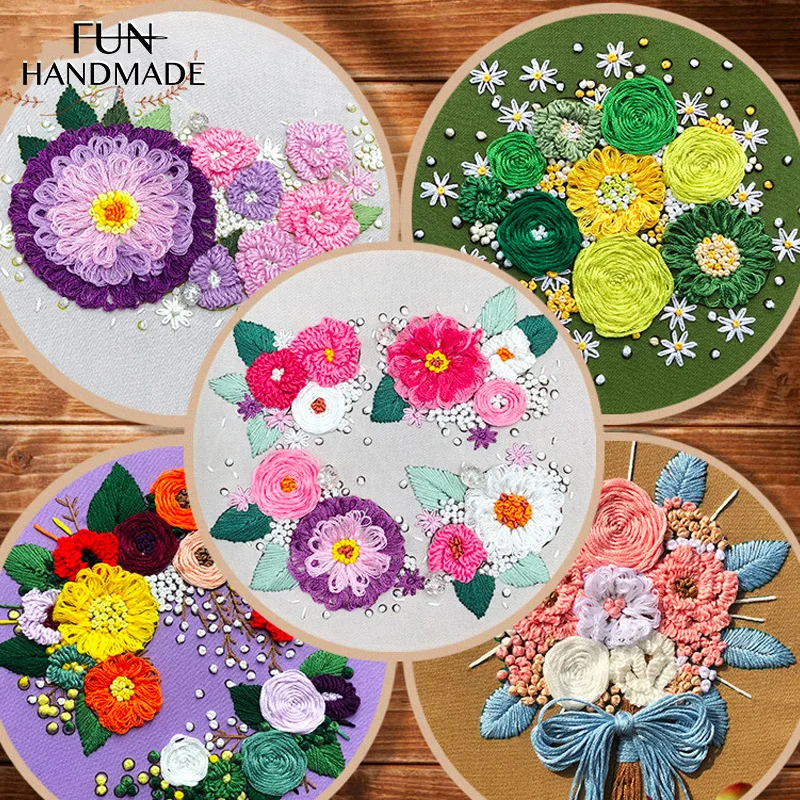 

2021 DIY Creative 3D Embroidery Kit Flowers Pattern Cross Stitch For Beginners HandCrafts Home Decor Gift For Friend
