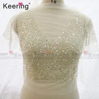 new arrival hand made rhinestone sequins beads applique bodice for wedding panel wdp 340