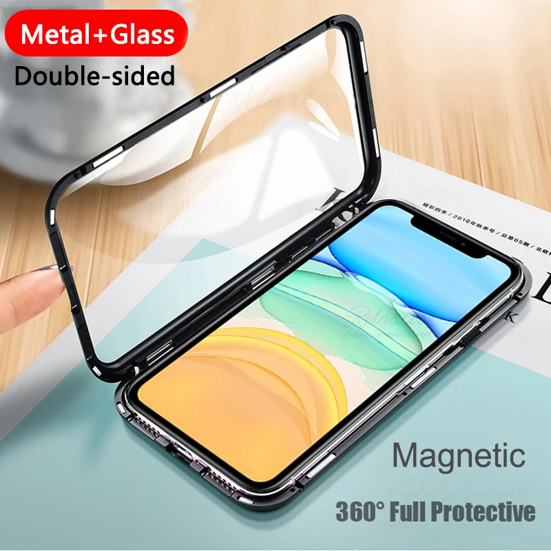 Роскошный двухсторонний стеклянный металлический магнитный чехол для iPhone 11 pro xs