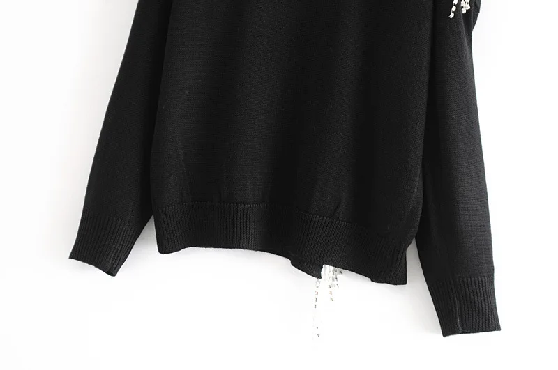 

Casual fashion wild 2020 spring autumn new trend Feng Shui diamond tassel pullover sweatshirt long sleeve round neck solid color