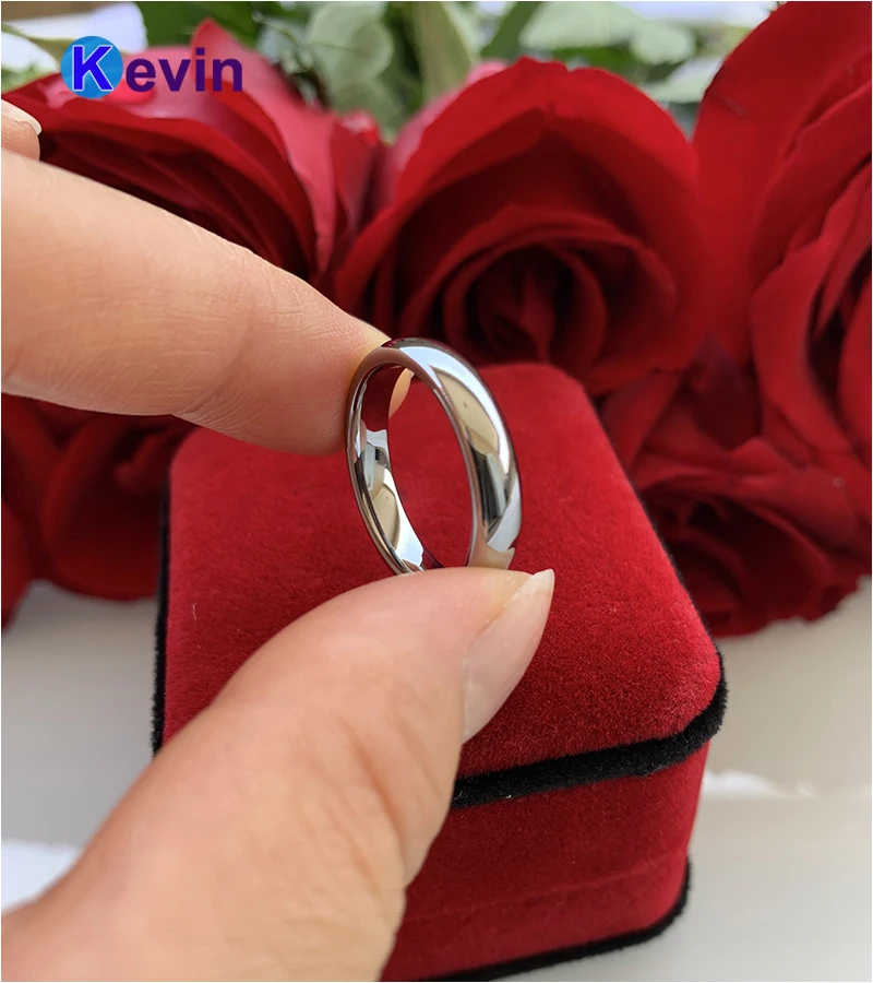 Женское Обручальное кольцо из вольфрама 4 мм с высокой полировкой и удобной