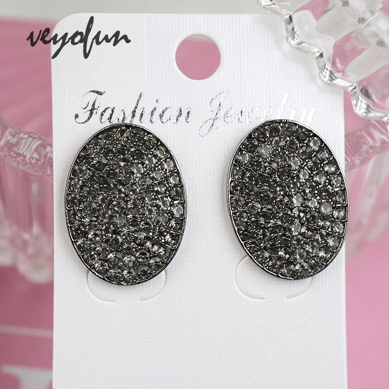 Veyofun Classic Round Full Rhinestone Stud Earrings for Women Fashion Accessories Jewelry Wholesale New