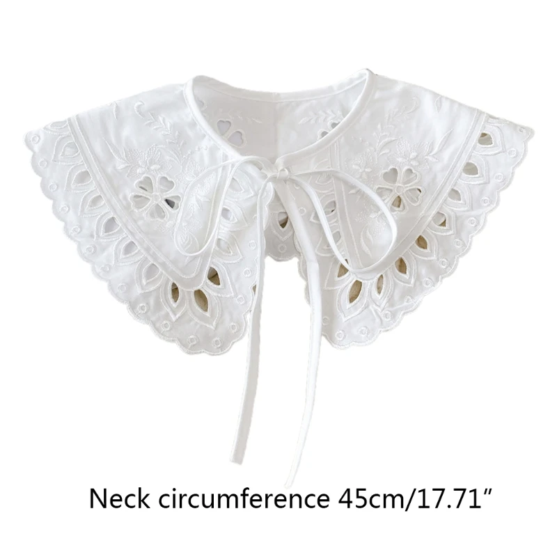 

Women White Cotton Fake Collar Shawl Hollow Out Floral Fish Scale Necklace Scarf