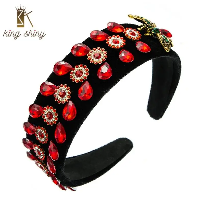 

Baroque Multo Color Rhinestone Flower Headband for Woman Elegant Water Drop Shape Crystal Black Velvet Hairband Girls Headpieces