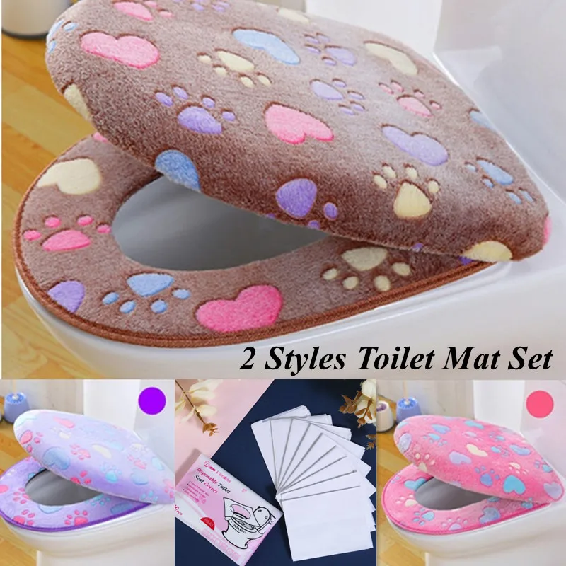 

10 Pcs Thick Coral Velvet Luxury Toilet Seat Zipper Soft Warm Case Waterproof Anti Slip WC Cat Claw Cover Disposable Paper Pad