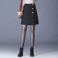 2021 black plaid skirt woolen irregular autumn and winter