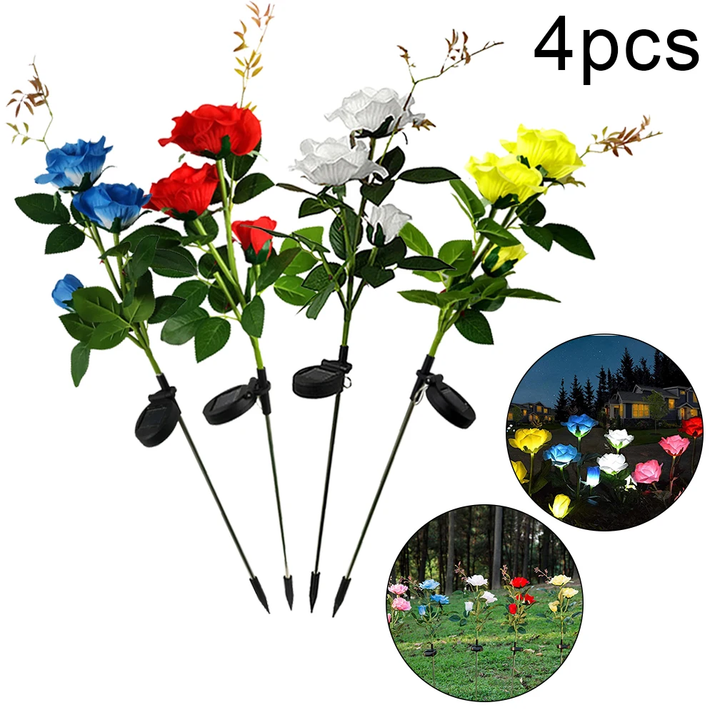 4 шт. светодиодный солнечный свет украшенное розами лампы открытый светильник RGB