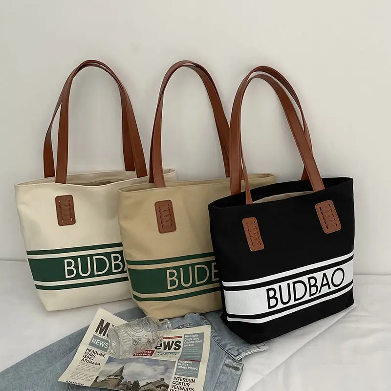 

Women'S Fabric Shopper With Print Large Canvas Tote Bag With Zipper Black Cloth Shoulder Bag For Women 2022 Shopping Big Handbag