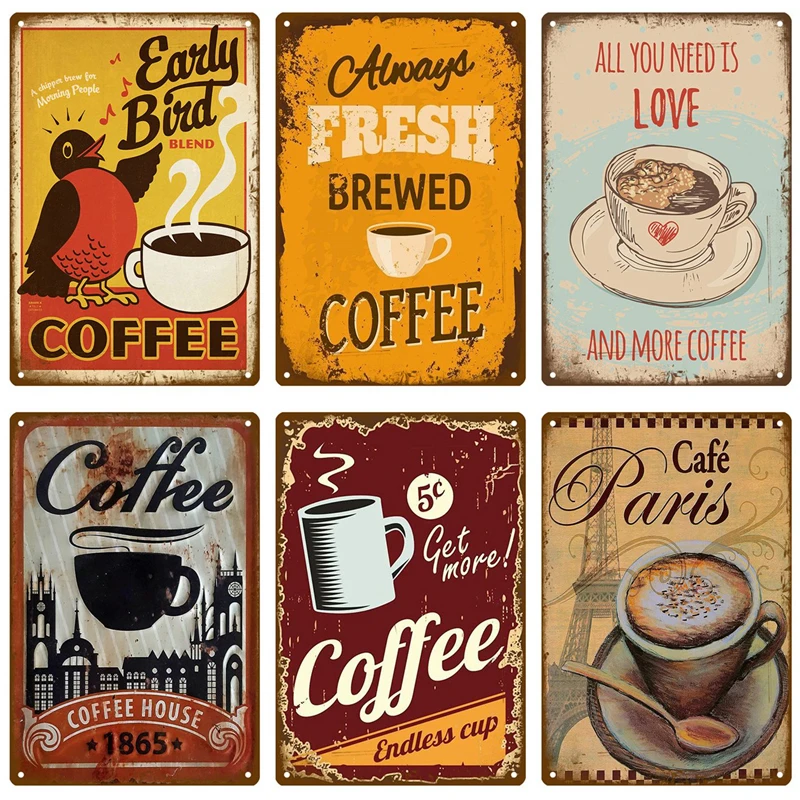 Кофейный 1865 Оловянная подвеска настенные плакаты металлическая для кухни