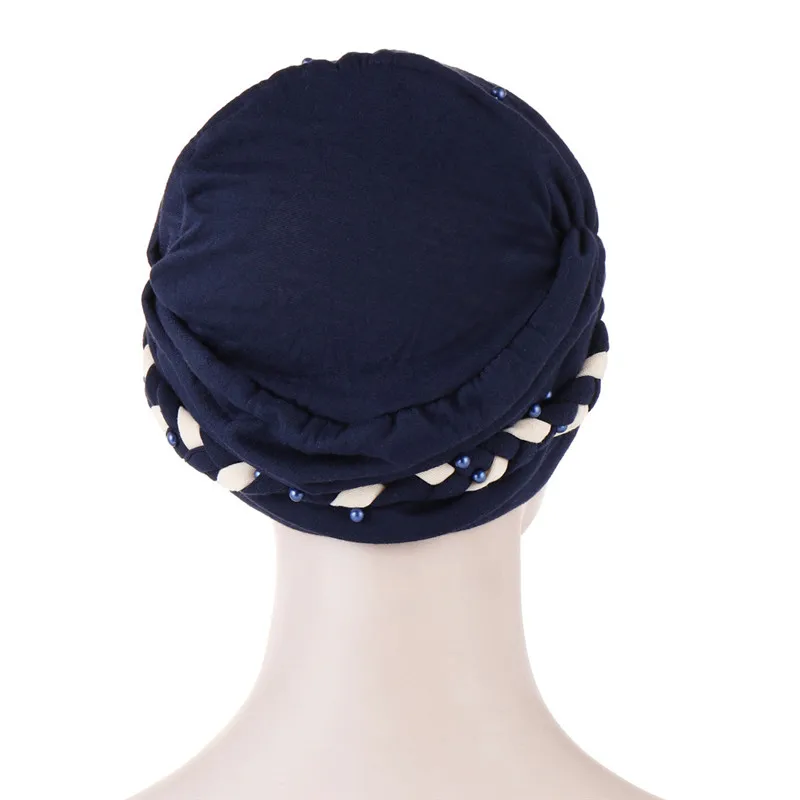 

Two-color bead turban caps jersey inner hijab bonnet Indian wrap head hijabs underscarf cap femme musulman muslim headdress