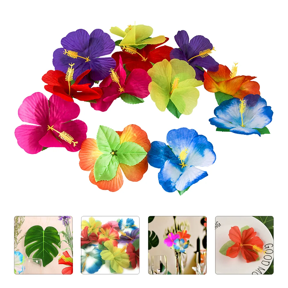 

72Pcs Simulation Flos Hibisci Photo Props Hawaii Table FlowerDecors(Random Color)