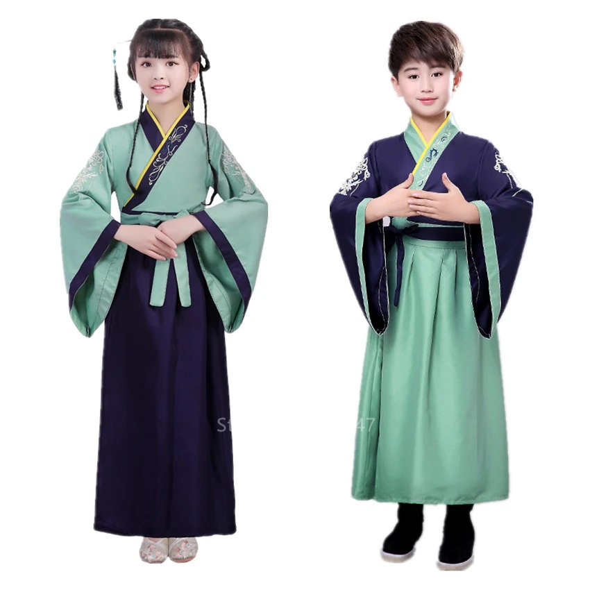 

100-160CM Children Ancient Chinese Costume for Kids Traditional Girl Boy Student Embroidery Hanfu Folk Dress Dance Tang Suit
