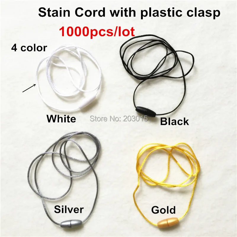 (4 color) 1000pcs 2mm Satin Cord with Plastic Breakaway Clasps for Silicone Baby Teething Pendant