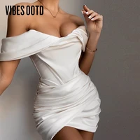 vibesootd blush satin ruched womens mini corset dresses bodycon party night club elegant off shoulder gown dress birthday